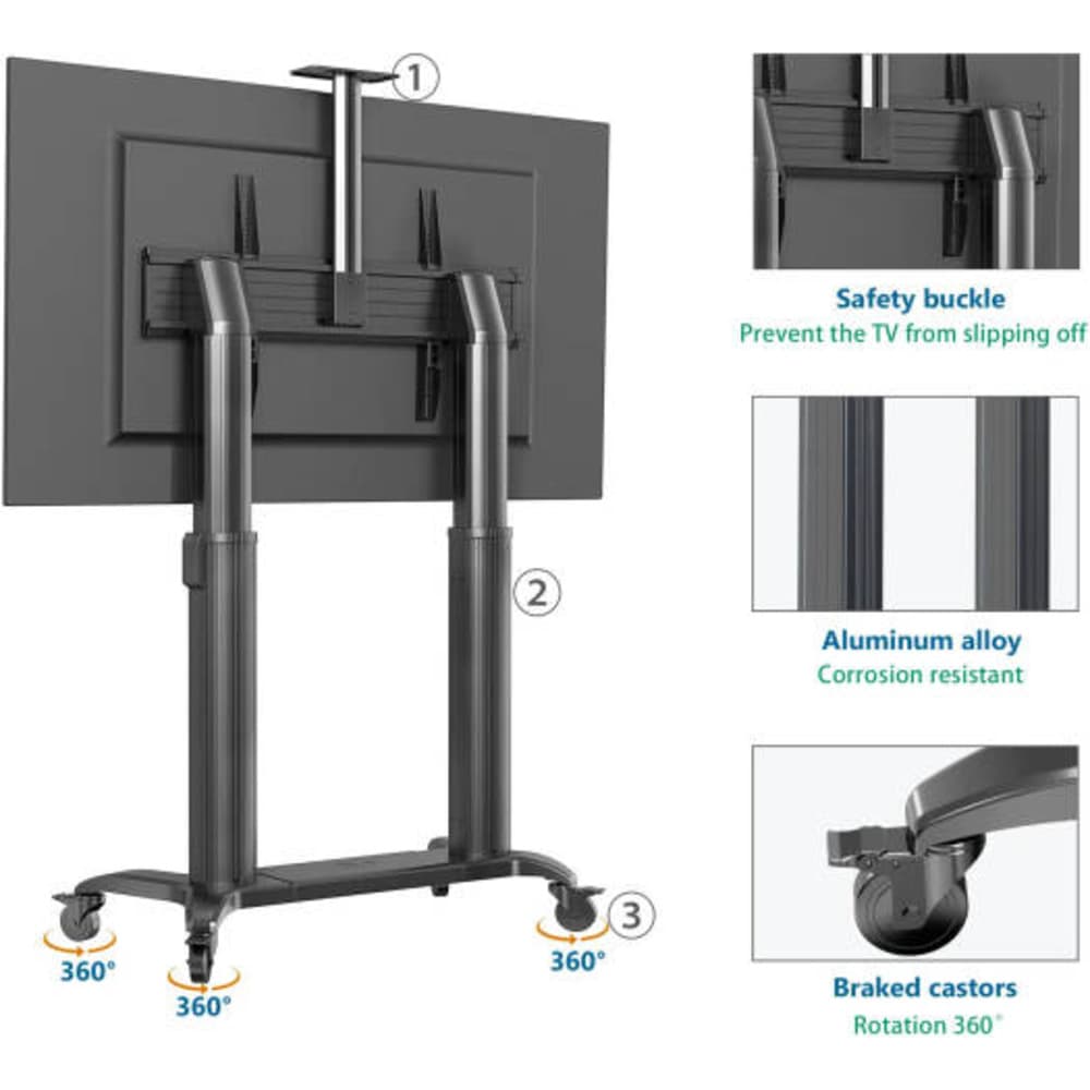 NB TW100 Support TV Size 75-110 inch Motorized Heavy Duty Pro Mobile Cart - Modern Electronics