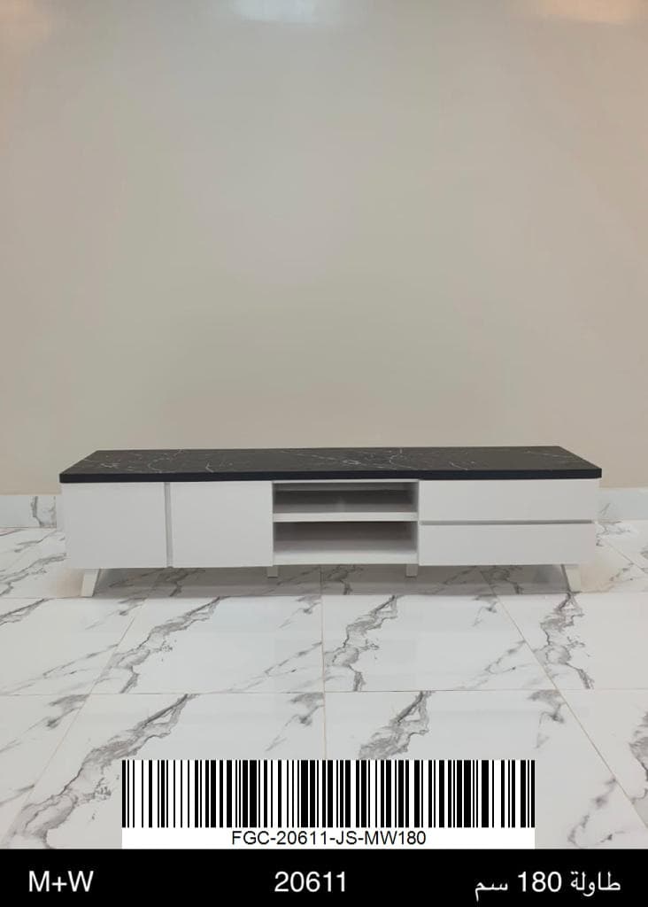 طاولة تليفزيون، 180 سم عرض، أبيض أسود - Modern Electronics