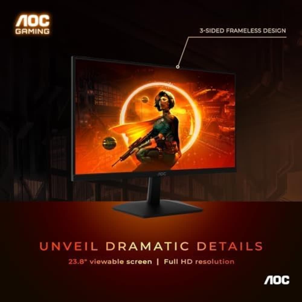 AOC 24G15N 24 inch Gaming Monitor|FHD 1920x1080|180Hz 1ms|3 Sided Frameless | AMD FreeSync |HDR Ready |Console Gaming Ready|Black - Modern Electronics
