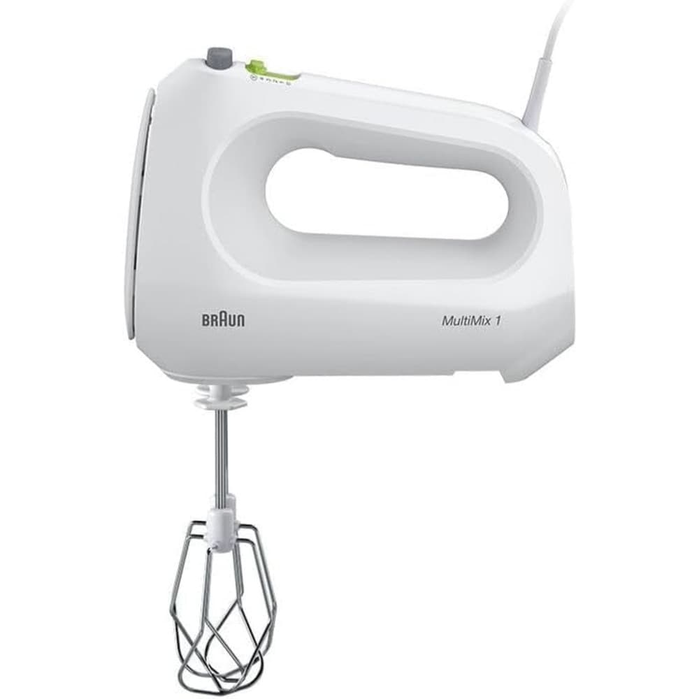 Braun MultiMix1 Hand Mixer|400W| 4 Speeds Turbo|Smart Mix|2 Stainless Steel Whisks|2 Stainless Steel Hooks|White - Modern Electronics