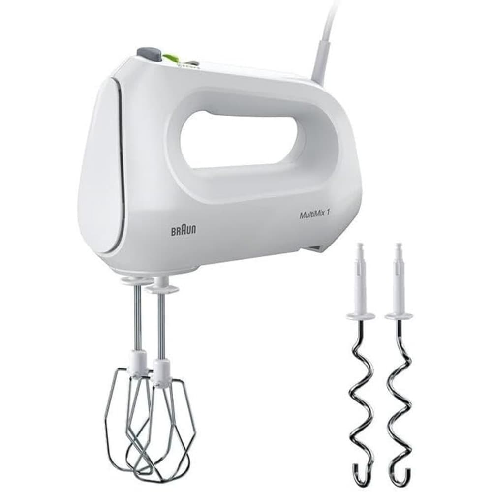 Braun MultiMix1 Hand Mixer|400W| 4 Speeds Turbo|Smart Mix|2 Stainless Steel Whisks|2 Stainless Steel Hooks|White - Modern Electronics