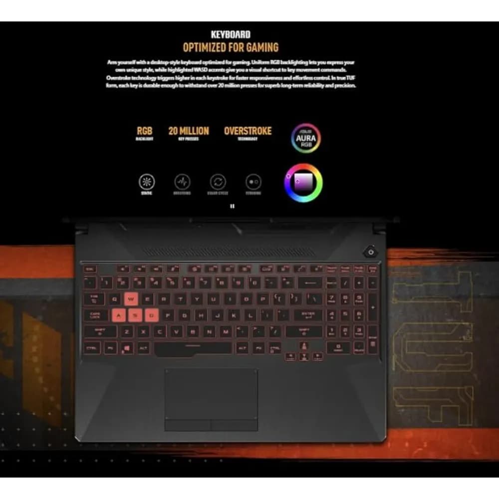 ASUS TUF GAMING A15|FA506NCR-HN044W|AMD Ryzen 7435HS |16GB RAM |512GB SSD |15.6 inch FHD 144Hz|NVIDIA RTX3050 4GB MAX |WIN11 |AR-EN Keyboard 1 Zone RGB - Modern Electronics