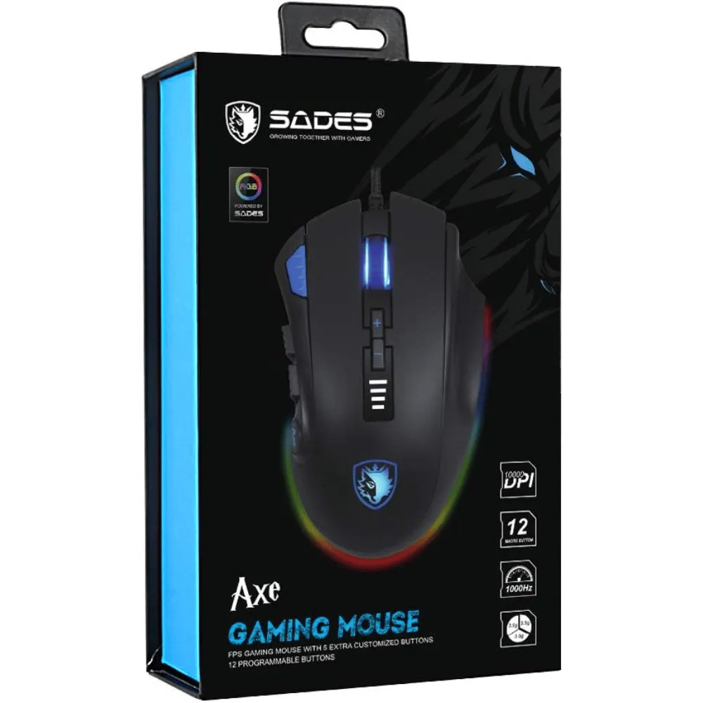 SADES SA-S12 AXE Wired Gaming Mouse|12 Programmable Buttons and RGB backlit |Black - Modern Electronics