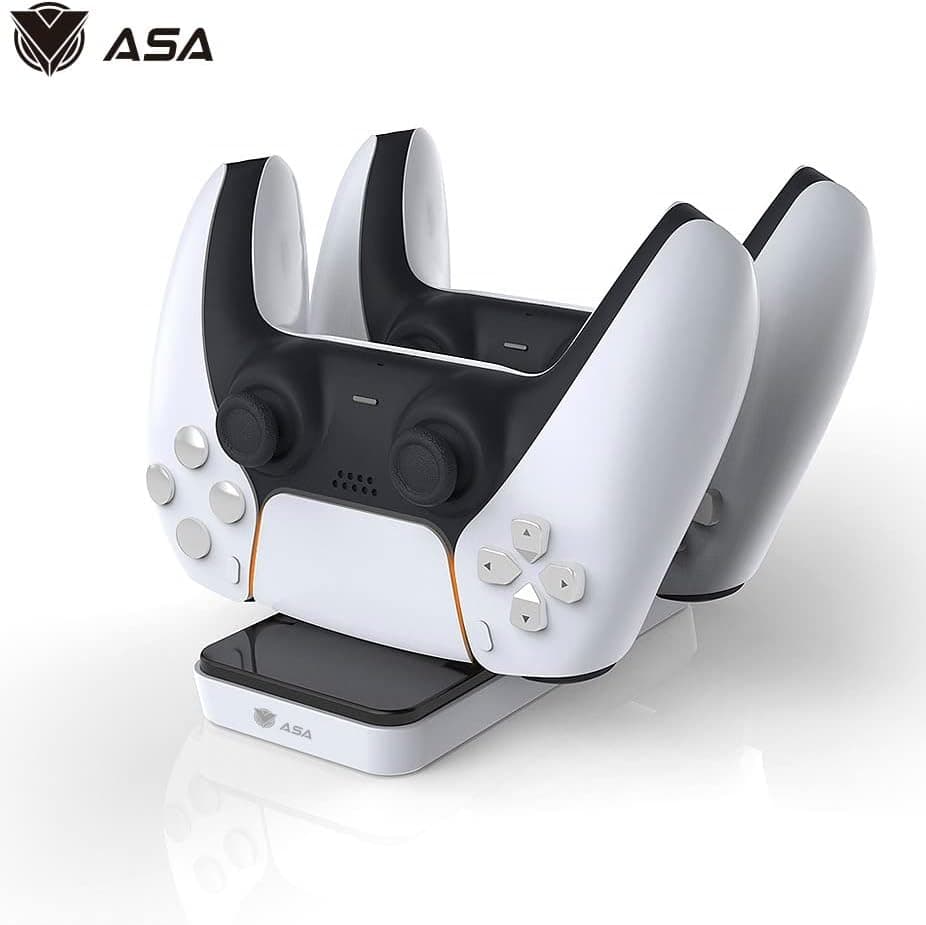 ASA Controller Charging Station for PS5 Dualsense | ASA Dual Fast Controller Charger Compatible with Playstation 5 Controller - White - Modern Electronics