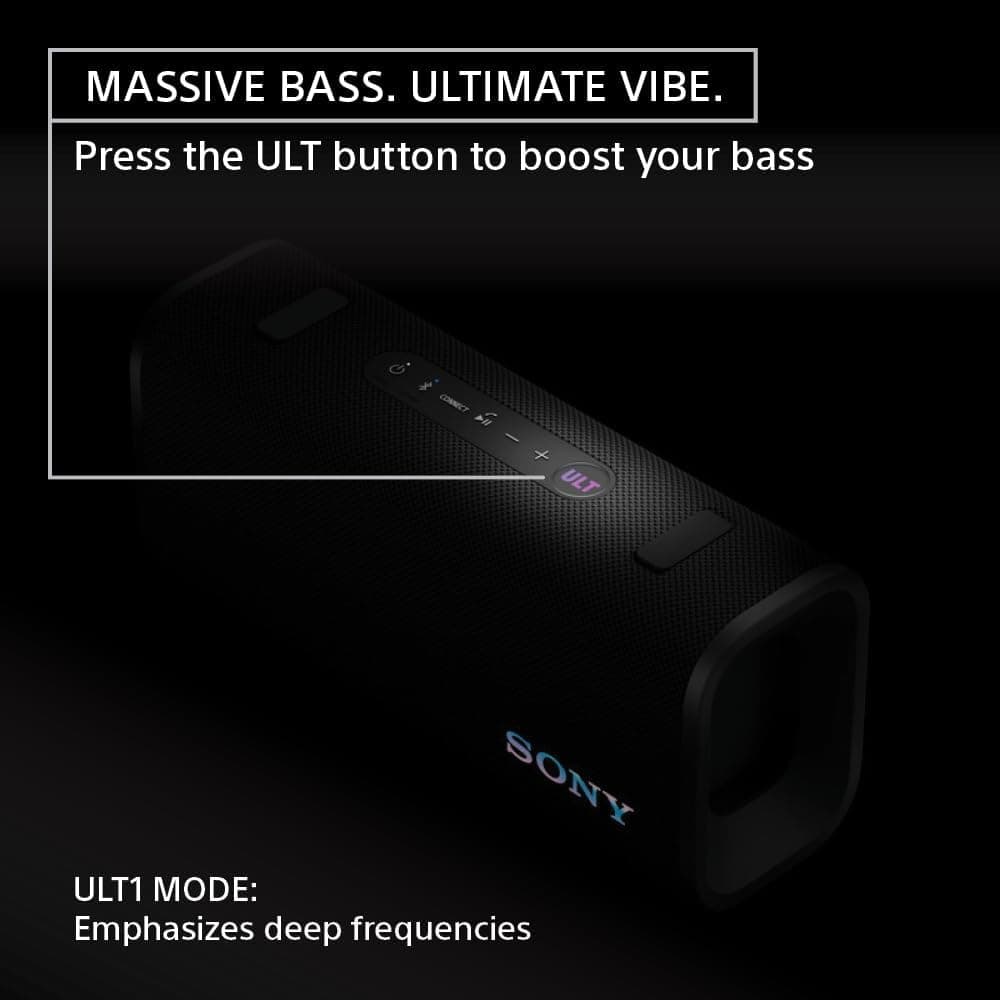 Sony ULT Field 3 Wireless Portable Bluetooth Speaker, IP67 Waterproof, Dustproof, Rustproof, and Shockproof with Enhanced Bass, 24 Hour Battery and Shoulder Strap SRSULT30B - Black - Modern Electronics