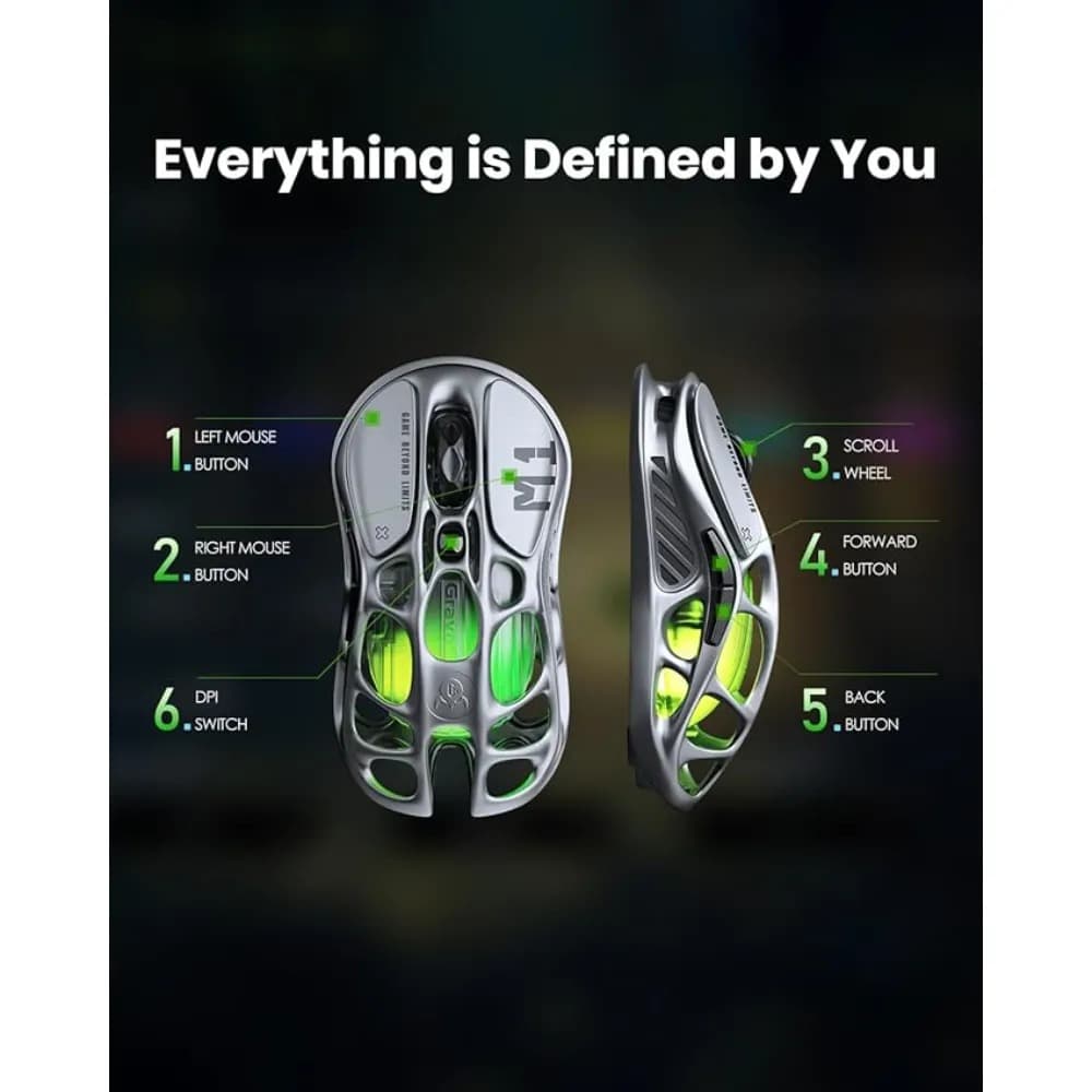 GravaStar Mercury M1 Pro Wireless Gaming Mouse | PAW3395 sensor|26000 DPI High-Resolution Sensitivity|Gunmetal Grey - Modern Electronics