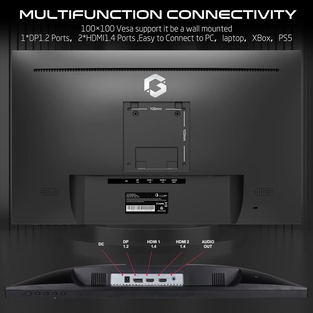 GAMEON GOE24FHD165IPS 24 Inch Gaming Monitor | FHD | 165hz | 1ms | HDR | IPS Panel | Antiglare Computer Monitor | HDMI Ports | GSync and Free Sync - Black - Modern Electronics