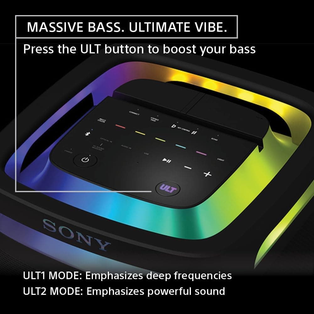Sony ULT Tower 9 Bluetooth Karaoke Party Speaker with Powerful Bass, 360 Sound and Party Lights, 25 Hour Battery, and Convenient Carrying Handle and Wheels - Modern Electronics