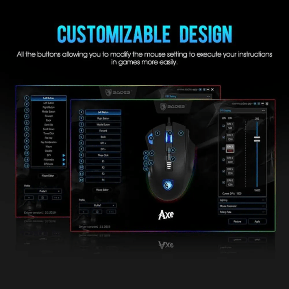 SADES SA-S12 AXE Wired Gaming Mouse|12 Programmable Buttons and RGB backlit |Black - Modern Electronics