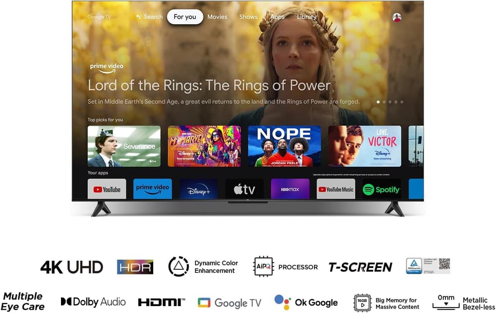 تلفزيون 55 بوصة بشاشة بدقة 4K UHD ونطاق ديناميكي عالي 10 من تي سي ال شاشة بدون حواف معدنية جوجل في 55P69B - Modern Electronics