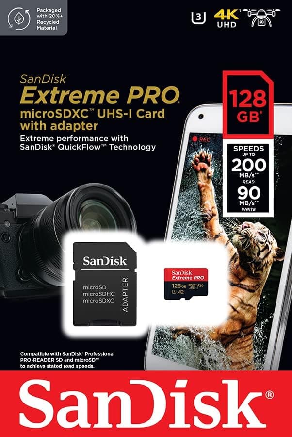 SanDisk 128GB Extreme PRO microSDXC card with SD adapter and RescuePRO Deluxe | up to 200MBps with A2 App Performance UHSI Class 10 - Modern Electronics