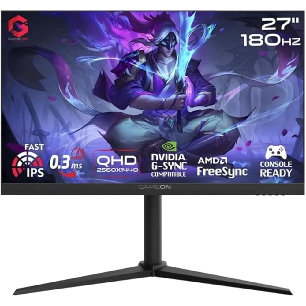 جيم اون شاشة العاب GOM27QHD180IPS ميدنايت برو اكس 27 انش لوحة IPS سريعة| 180هرتز| أتش دي أم أي 2.1 مزامنة حرة وجي سينك تدعم بلايستيشن 5| أسود - Modern Electronics