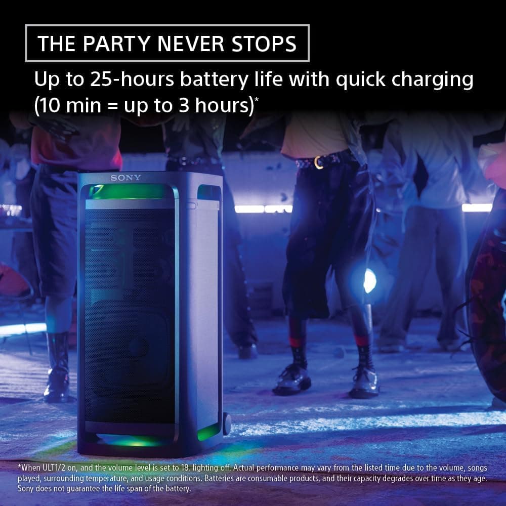 Sony ULT Tower 9 Bluetooth Karaoke Party Speaker with Powerful Bass, 360 Sound and Party Lights, 25 Hour Battery, and Convenient Carrying Handle and Wheels - Modern Electronics