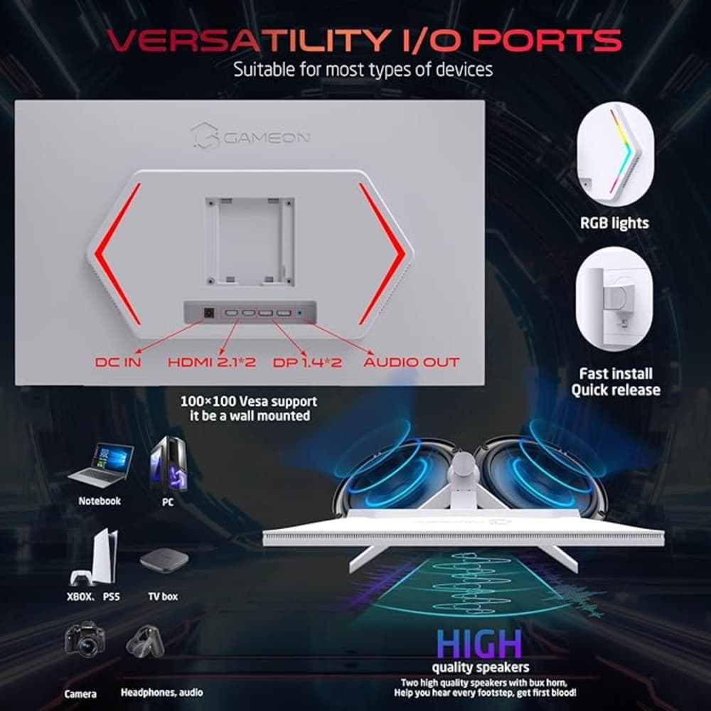 GAMEON GOA27QHD180IPS Artic Pro Series 27Inch QHD|180Hz|MPRT 0.3ms|Fast IPS Gaming Monitor Support PS5|White - Modern Electronics