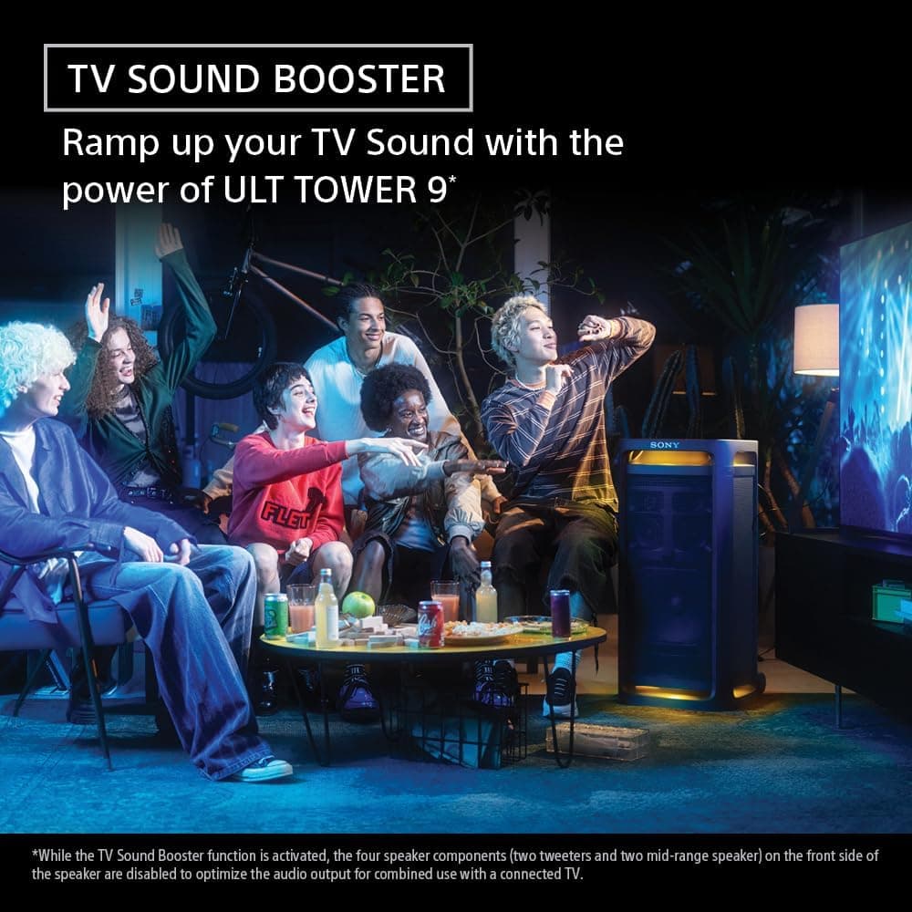 Sony ULT Tower 9 Bluetooth Karaoke Party Speaker with Powerful Bass, 360 Sound and Party Lights, 25 Hour Battery, and Convenient Carrying Handle and Wheels - Modern Electronics