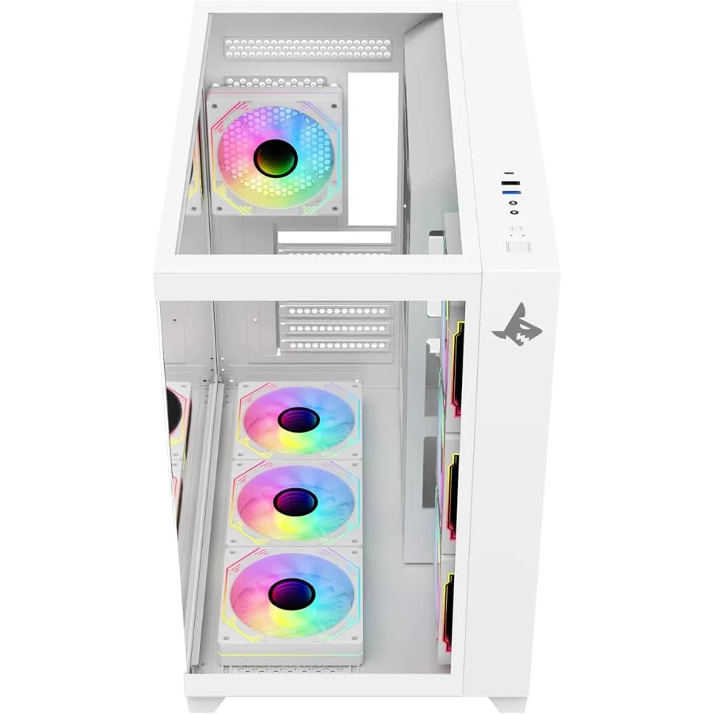 SHARX PROFIN ATX Min-Tower Gaming PC Case (GX700-W)|7X 120mm Pre-Installed ARGB Fans | Controller|Tempered Glass| I/O (Ports Type C | 1 / USB3.0 | 1 / USB2.0 | 2 / Buttons Power|Reset)|White - Modern Electronics