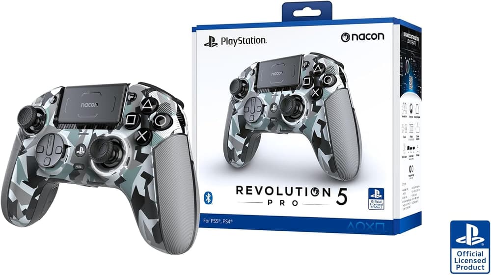 Nacon Revolution 5 Pro Officially Licensed PlayStation Wireless Gaming Controller for PS5 / PS4 / PC - Hall Effect, Trigger Stops, Mappable Buttons, Bluetooth Audio - Arctic Camo - Modern Electronics