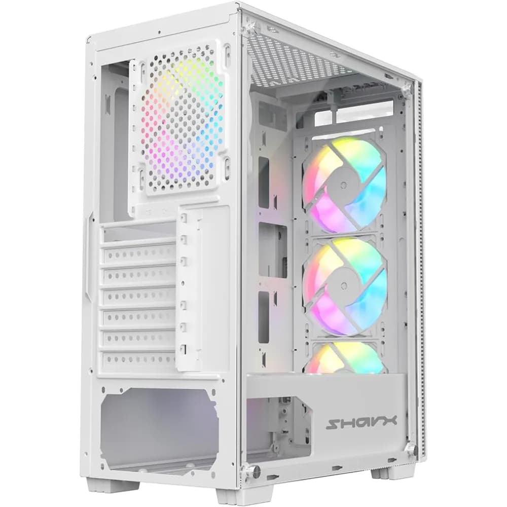 SHARX STRIKER ARGB ATX PC Case With Front Mesh Panel (S-200W)| 4 x 120mm Pre-Installed Fans | Remote Controller| Glass Side Panel |Ports Type C |1 / USB3.0 | 1 / USB2.0 | 2 / Buttons: Power |Reset |LED - Modern Electronics