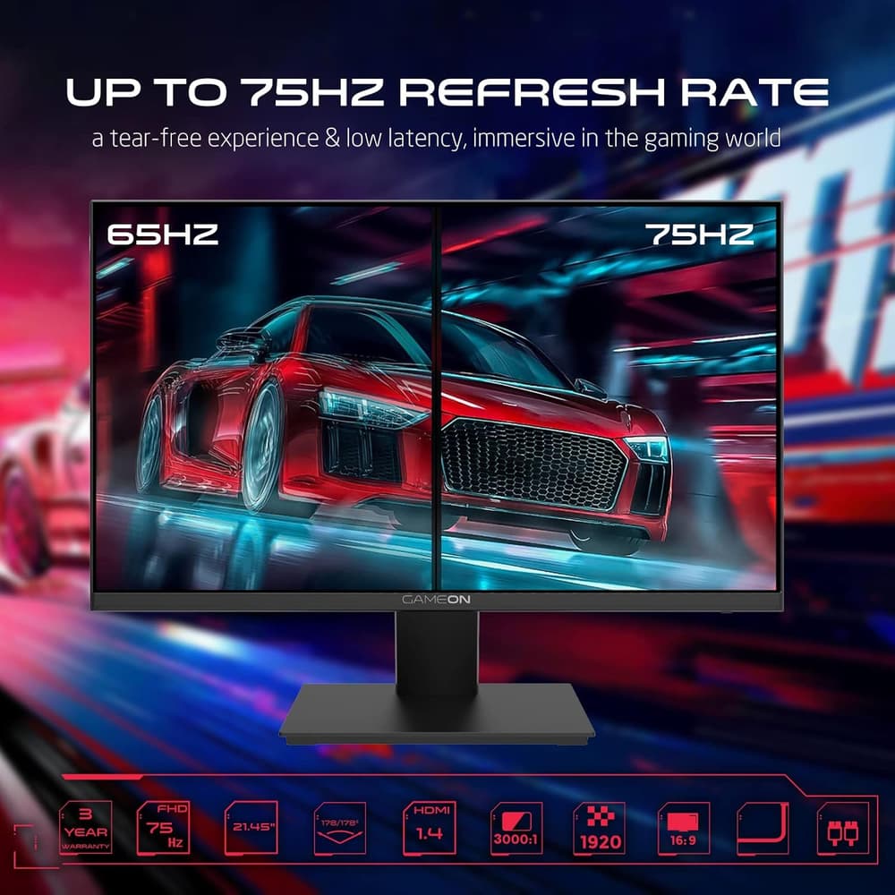 GAMEON GOB22FHD75VA | 22 Inch | Full HD | 75Hz Refresh Rate | VA Panel | Flat Gaming Monitor | Fixed Stand with G-Sync & FreeSync - Black - Modern Electronics