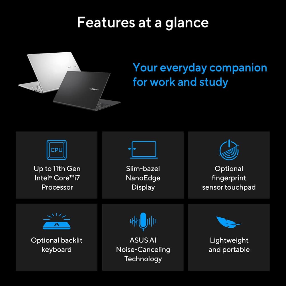 Asus Vivobook 15.6 inch Laptop | Core i7-1165G7 Processor | 8GB RAM | 512 SSD | NVIDIA GeForce MX330 | W11 - Silver - Modern Electronics