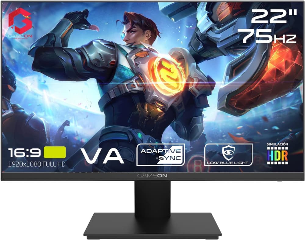 GAMEON GOB22FHD75VA | 22 Inch | Full HD | 75Hz Refresh Rate | VA Panel | Flat Gaming Monitor | Fixed Stand with G-Sync & FreeSync - Black - Modern Electronics