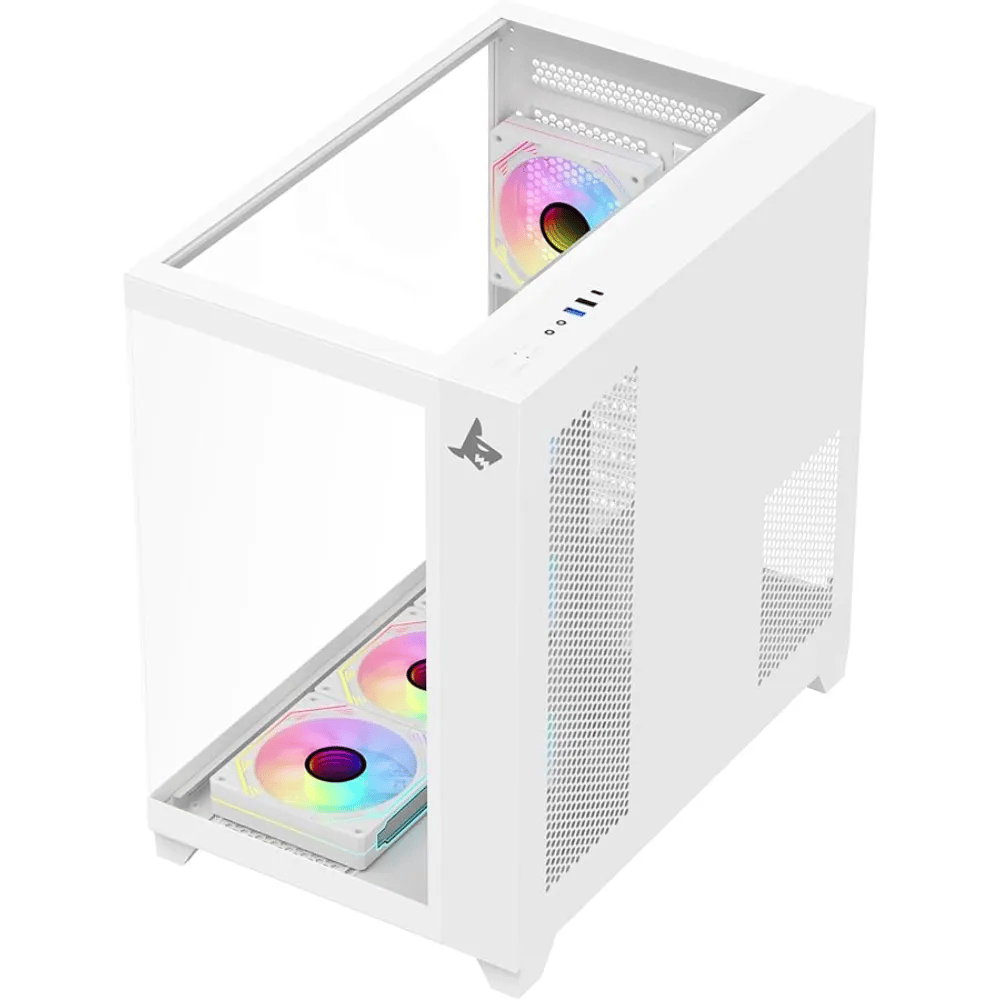SHARX PROFIN ATX Min-Tower Gaming PC Case (GX700-W)|7X 120mm Pre-Installed ARGB Fans | Controller|Tempered Glass| I/O (Ports Type C | 1 / USB3.0 | 1 / USB2.0 | 2 / Buttons Power|Reset)|White - Modern Electronics