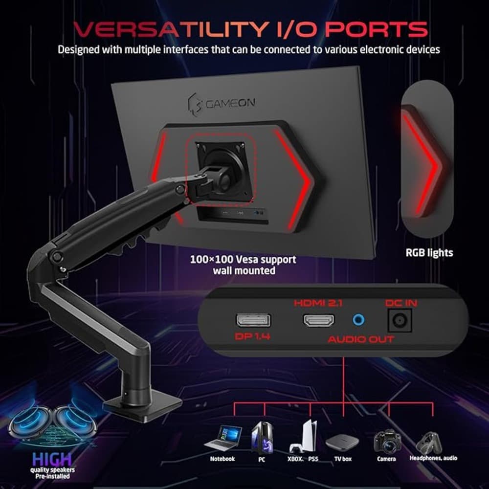 GAMEON GOM24FHD190IPSX Midnight Pro X Series 24 Inch FHD|190Hz|MPRT 0.5ms|Fast IPS Gaming Monitor Support PS5 with Stand|Black - Modern Electronics