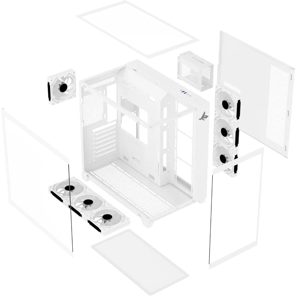 SHARX PROFIN ATX Min-Tower Gaming PC Case (GX700-W)|7X 120mm Pre-Installed ARGB Fans | Controller|Tempered Glass| I/O (Ports Type C | 1 / USB3.0 | 1 / USB2.0 | 2 / Buttons Power|Reset)|White - Modern Electronics