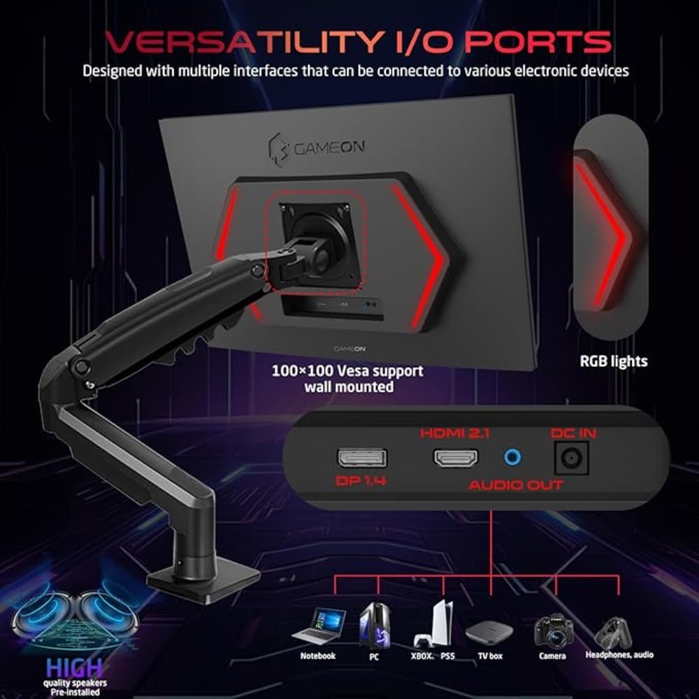 GAMEON GOM27FHD190IPSX Midnight Pro X Series 27 Inch FHD|190Hz|MPRT 0.5ms|Fast IPS Gaming Monitor Support PS5 with Stand|Black - Modern Electronics