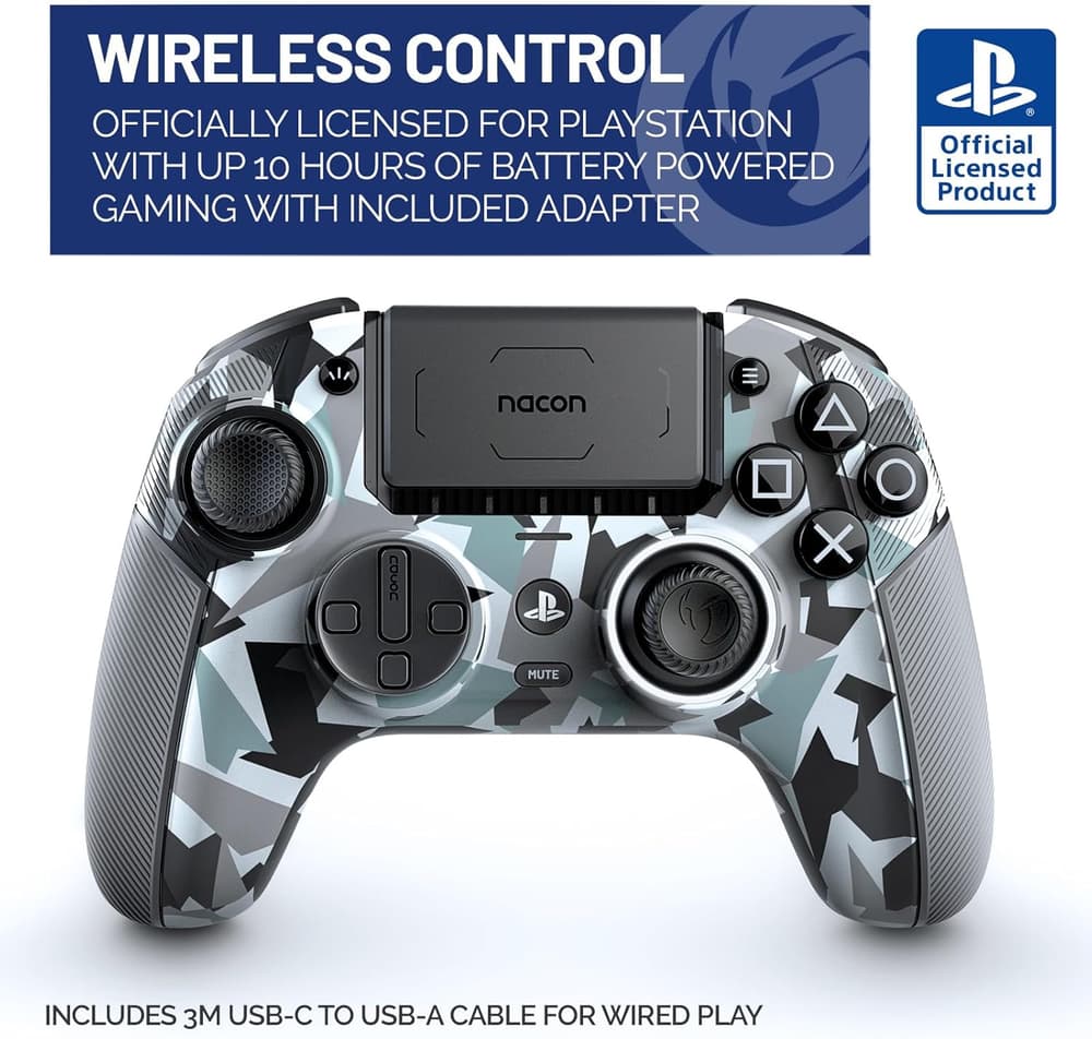 Nacon Revolution 5 Pro Officially Licensed PlayStation Wireless Gaming Controller for PS5 / PS4 / PC - Hall Effect, Trigger Stops, Mappable Buttons, Bluetooth Audio - Arctic Camo - Modern Electronics