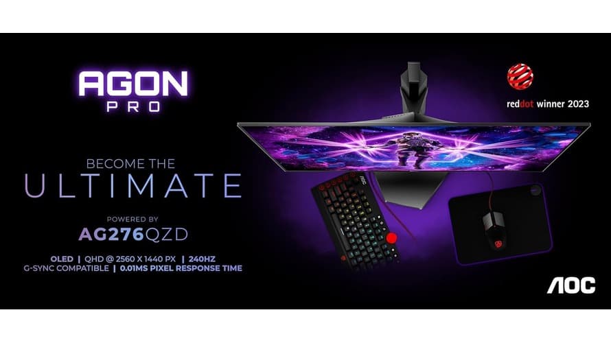 AG276QZD AOC AGON برو شاشة كمبيوتر العاب 27 بوصة 2K كيو اتش دي 2560x1440 اتش دي ار 10 تقنية العرض OLED معدل التحديث 240 هيرتز سرعة الاستجابة 0.01 ملي ثانية تقنية المزامنة انفيديا جي سينك إضاءة محيطة استناد قابل للتعديل - اسود / رمادي - Modern Electronics