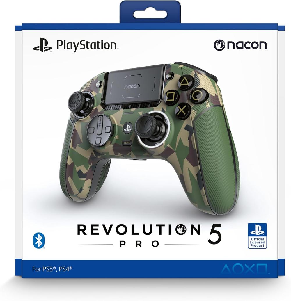 Nacon Revolution 5 Pro Officially Licensed PlayStation Wireless Gaming Controller for PS5 / PS4 / PC - Hall Effect, Trigger Stops, Mappable Buttons, Bluetooth Audio - Forest Camo - Modern Electronics