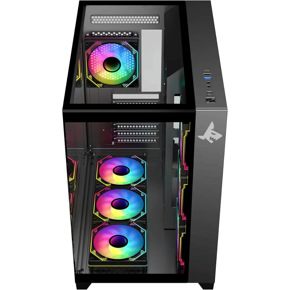 شاركس بروفين صندوق كمبيوتر العاب ايه تي اكس مين تاور (GX700-B) |7 مراوح ARGB مثبتة مسبقا 120 ملم| وحدة تحكم| زجاج مقسى | أسود - Modern Electronics