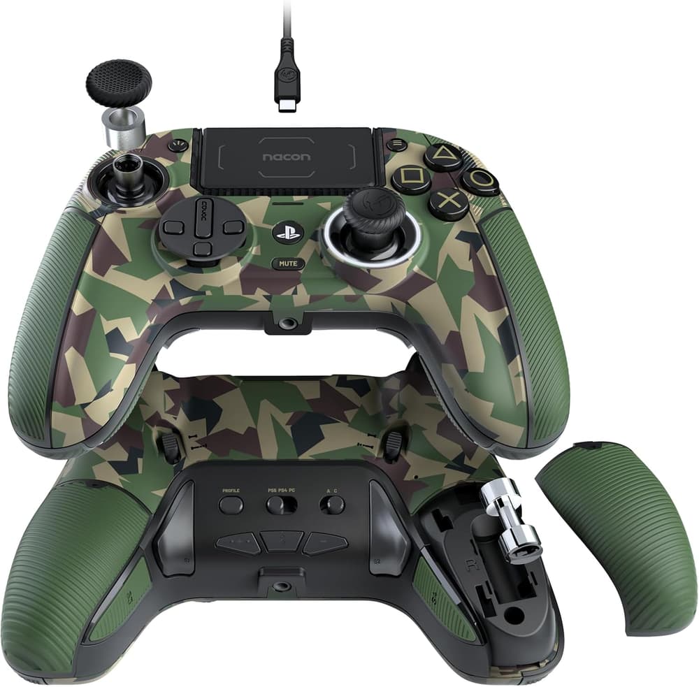 Nacon Revolution 5 Pro Officially Licensed PlayStation Wireless Gaming Controller for PS5 / PS4 / PC - Hall Effect, Trigger Stops, Mappable Buttons, Bluetooth Audio - Forest Camo - Modern Electronics