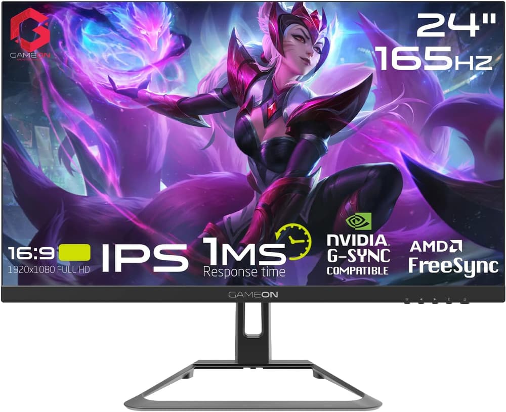 GAMEON GOE24FHD165IPS 24 Inch Gaming Monitor | FHD | 165hz | 1ms | HDR | IPS Panel | Antiglare Computer Monitor | HDMI Ports | GSync and Free Sync - Black - Modern Electronics