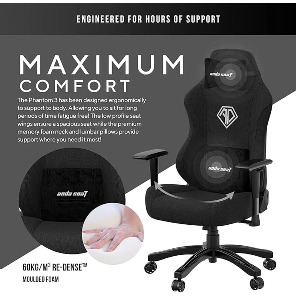 Andaseat Phantom 3 Gaming Chair L | Fabric Black - Modern Electronics