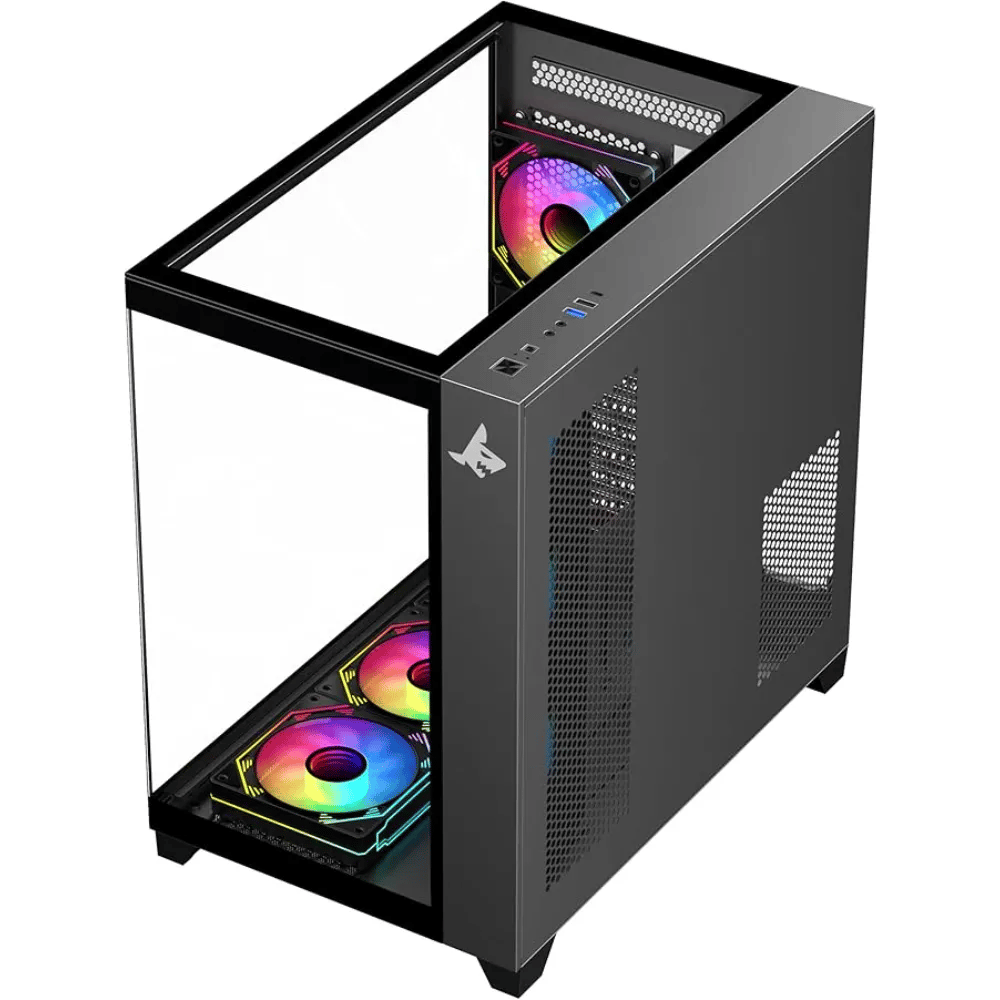 شاركس بروفين صندوق كمبيوتر العاب ايه تي اكس مين تاور (GX700-B) |7 مراوح ARGB مثبتة مسبقا 120 ملم| وحدة تحكم| زجاج مقسى | أسود - Modern Electronics