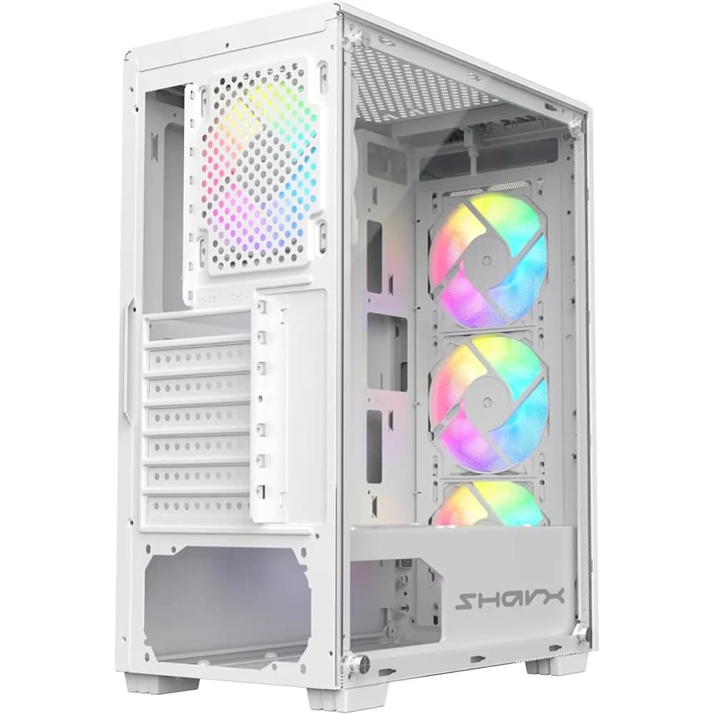 SHARX RAZORFIN ARGB ATX PC Case With Front Mesh Panel (R-200W) |4 x 120mm Pre-Installed Fans| Remote Controller|Glass Side Panel|Ports Type C |1 / USB3.0 |1 / USB2.0 |2 / Buttons: Power |Reset |LED - Modern Electronics