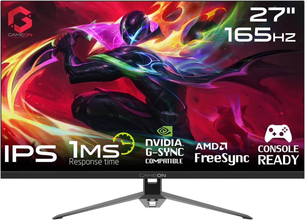 GAMEON GOVE127FHD165IPS 27 Inch Gaming Monitor | FHD | 165Hz | 1ms | Flat Panel IPS | LED Flat Screen | Flicker Free, Adaptive Sync and Free Sync | HDMI 2.1 | PS5 Compatible - Black - Modern Electronics