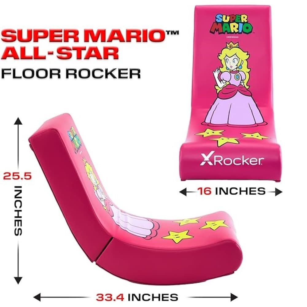 X Rocker Super Mario All-Star Floor Rocker Peach| Nintendo Gaming Chair|foldable|Faux Leather|Pink - Modern Electronics