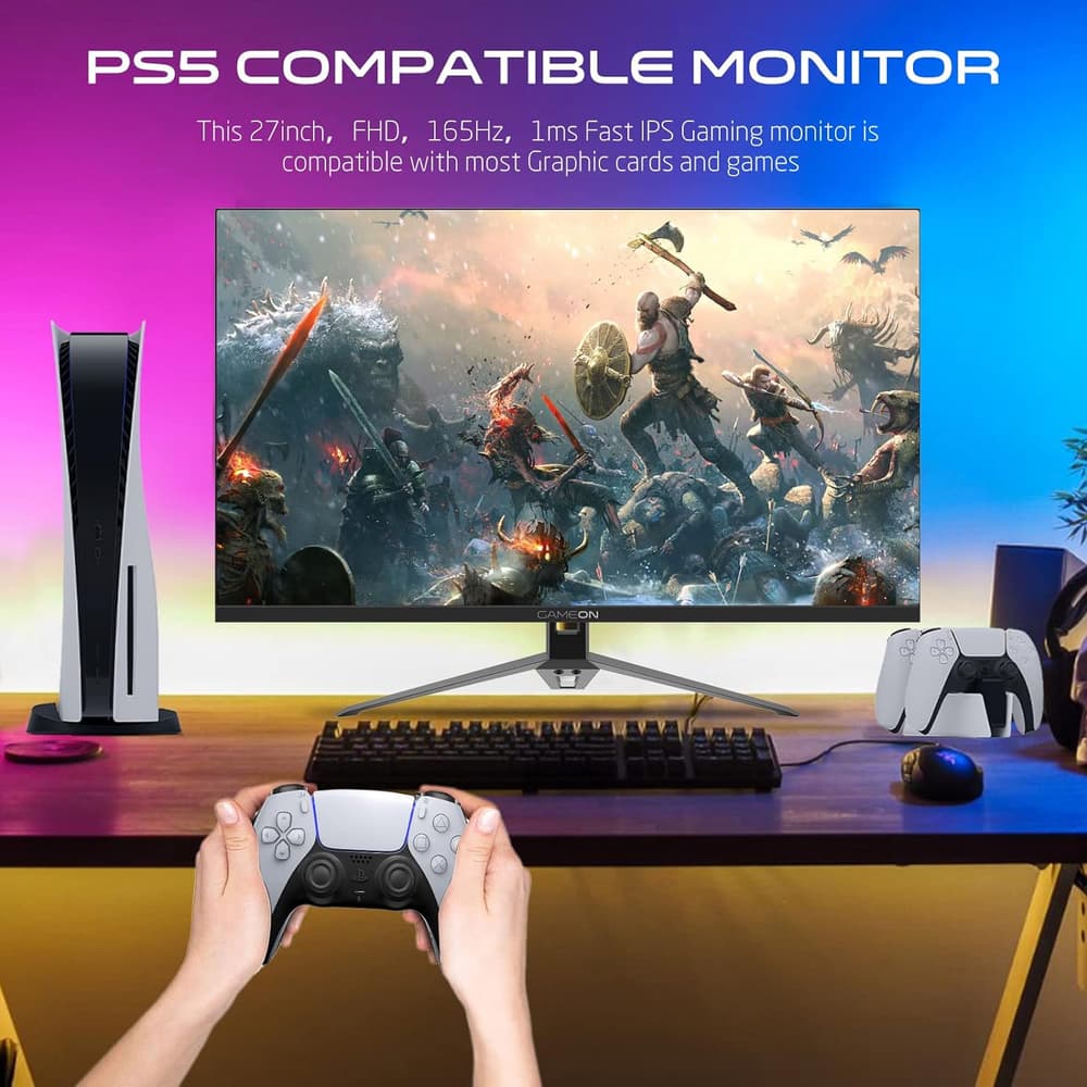 GAMEON GOVE127FHD165IPS 27 Inch Gaming Monitor | FHD | 165Hz | 1ms | Flat Panel IPS | LED Flat Screen | Flicker Free, Adaptive Sync and Free Sync | HDMI 2.1 | PS5 Compatible - Black - Modern Electronics