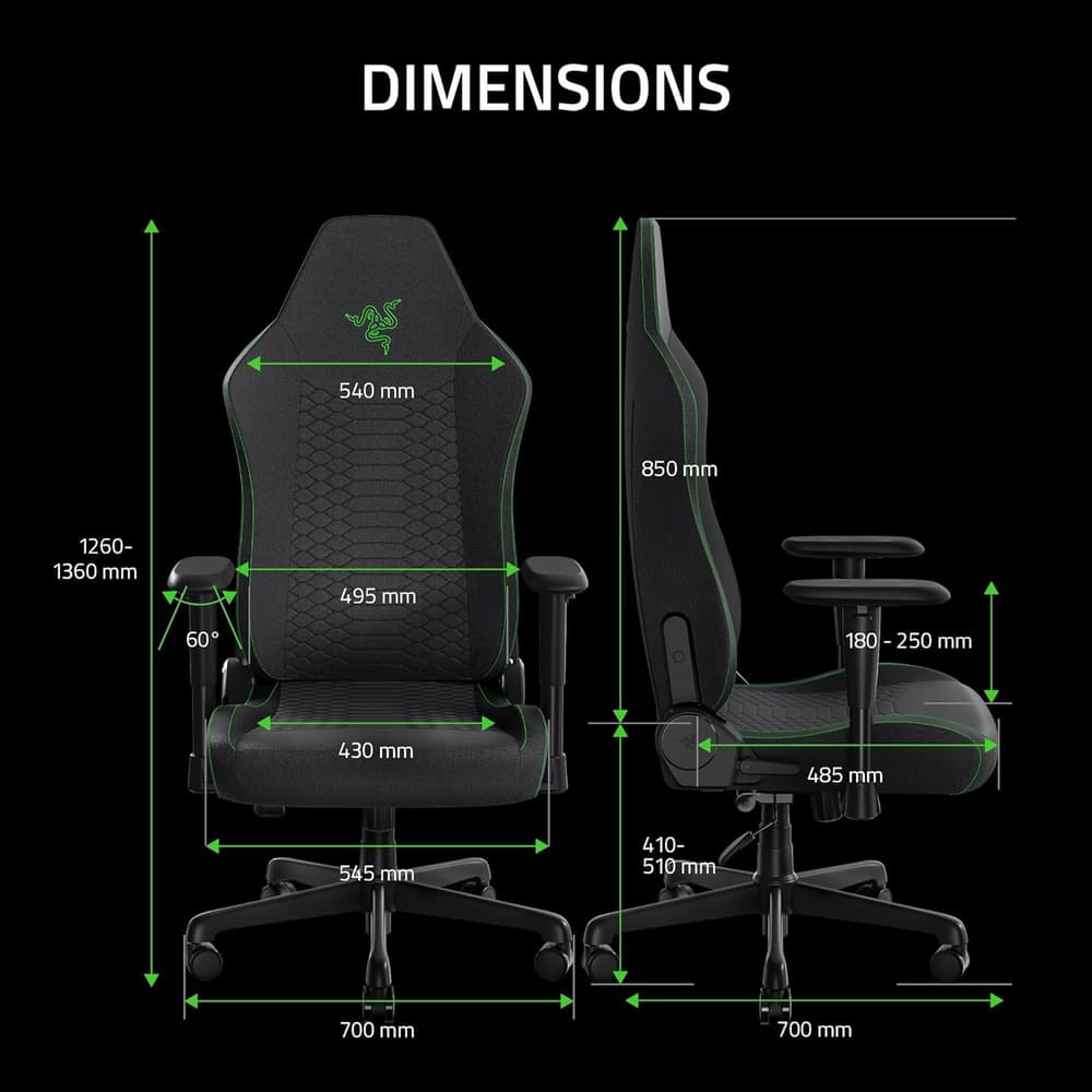 Razer Iskur V2 X Ergonomic Gaming Chair: Built-in Lumbar Support, Widened Seat Base, High Density Foam Cushions, Adjustable 152 Degree Recline, 2D Armrests, Plush Fabric Finish - Black - Modern Electronics