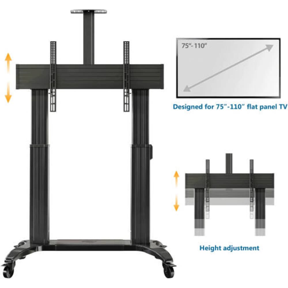 NB TW100 Support TV Size 75-110 inch Motorized Heavy Duty Pro Mobile Cart - Modern Electronics