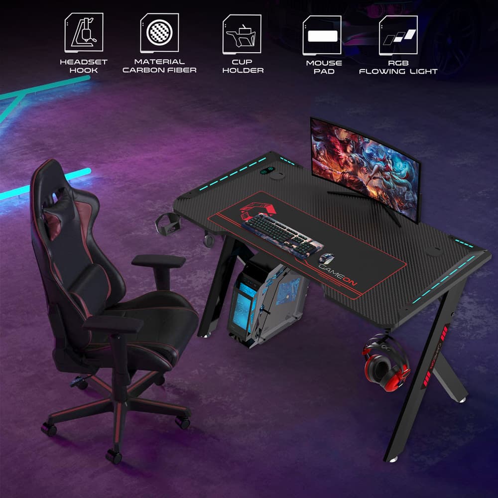 GAMEON Hawksbill Series RGB Flowing Light Gaming Desk - Modern Electronics