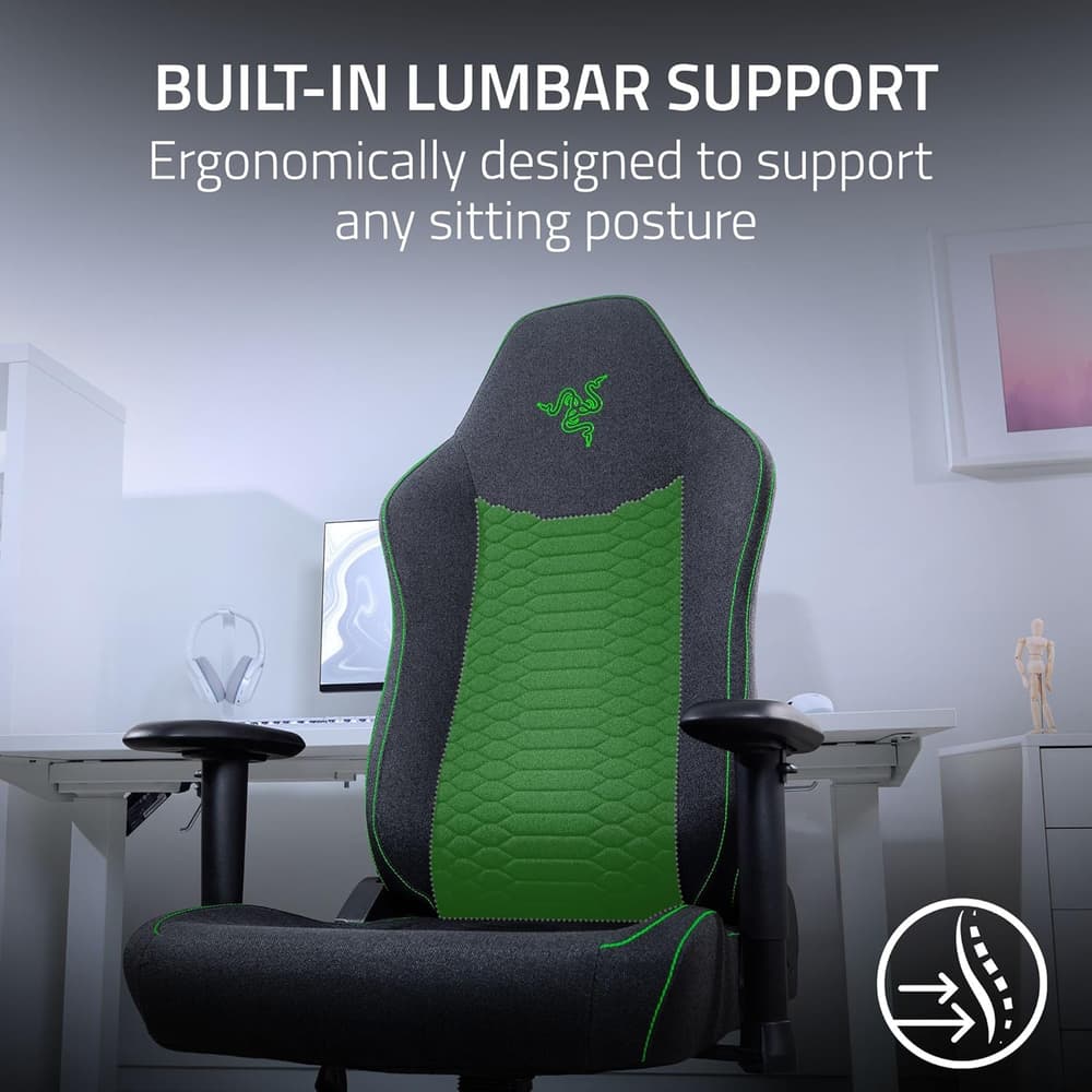 Razer Iskur V2 X Ergonomic Gaming Chair: Built-in Lumbar Support, Widened Seat Base, High Density Foam Cushions, Adjustable 152 Degree Recline, 2D Armrests, Plush Fabric Finish - Black - Modern Electronics