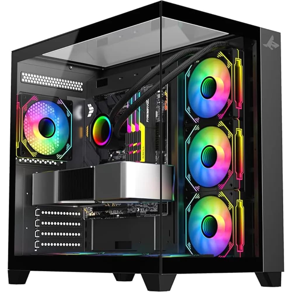 شاركس بروفين صندوق كمبيوتر العاب ايه تي اكس مين تاور (GX700-B) |7 مراوح ARGB مثبتة مسبقا 120 ملم| وحدة تحكم| زجاج مقسى | أسود - Modern Electronics