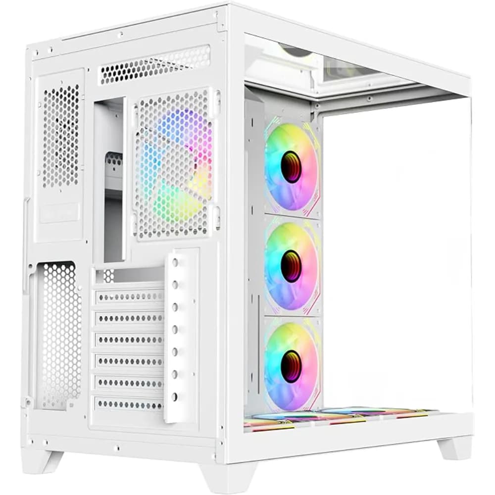 SHARX PROFIN ATX Min-Tower Gaming PC Case (GX700-W)|7X 120mm Pre-Installed ARGB Fans | Controller|Tempered Glass| I/O (Ports Type C | 1 / USB3.0 | 1 / USB2.0 | 2 / Buttons Power|Reset)|White - Modern Electronics