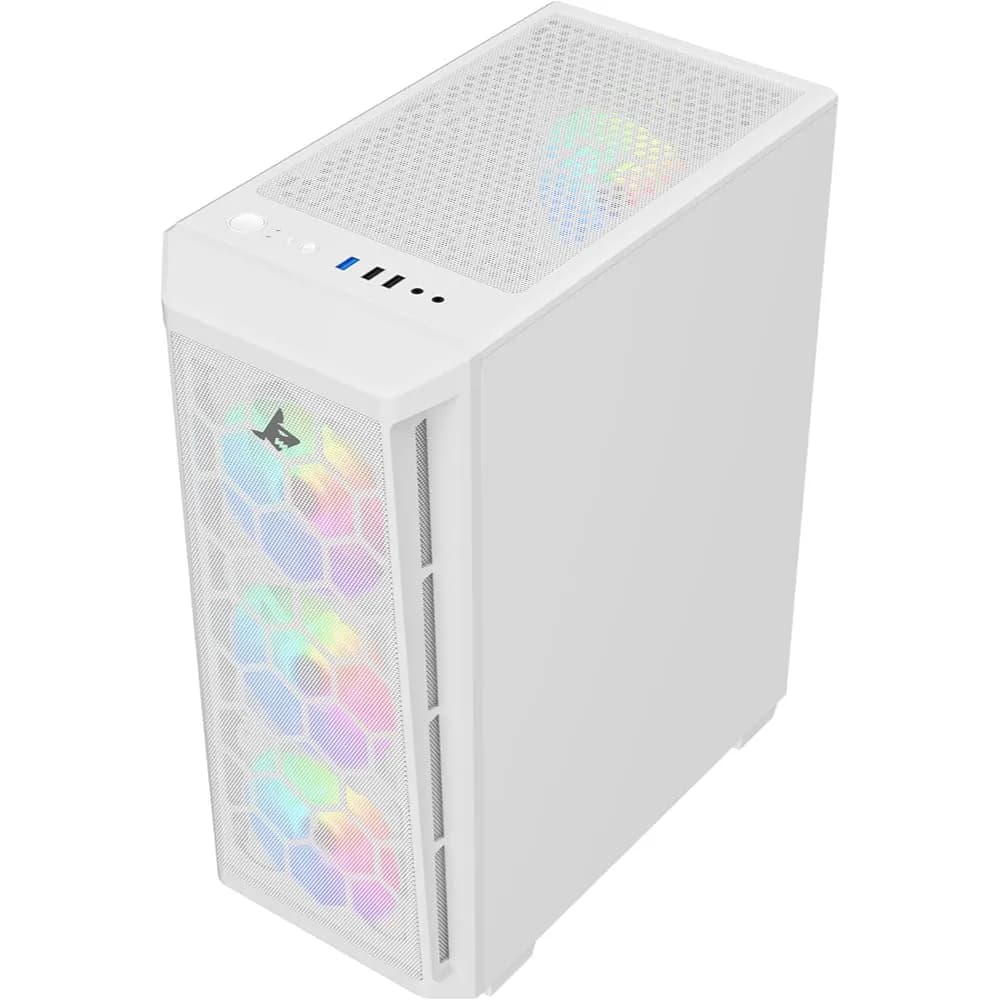 SHARX RAZORFIN ARGB ATX PC Case With Front Mesh Panel (R-200W) |4 x 120mm Pre-Installed Fans| Remote Controller|Glass Side Panel|Ports Type C |1 / USB3.0 |1 / USB2.0 |2 / Buttons: Power |Reset |LED - Modern Electronics