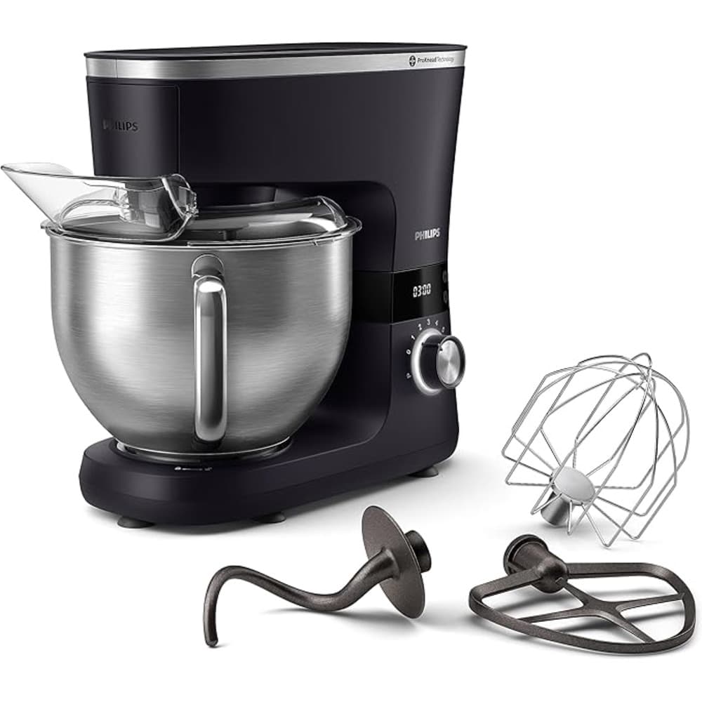 Philips Kitchen Machine|1000W |With 4 Accessories including 5.5L Bowl|Whisk|Beater and Hook|8 Speed Settings |Black  - Modern Electronics