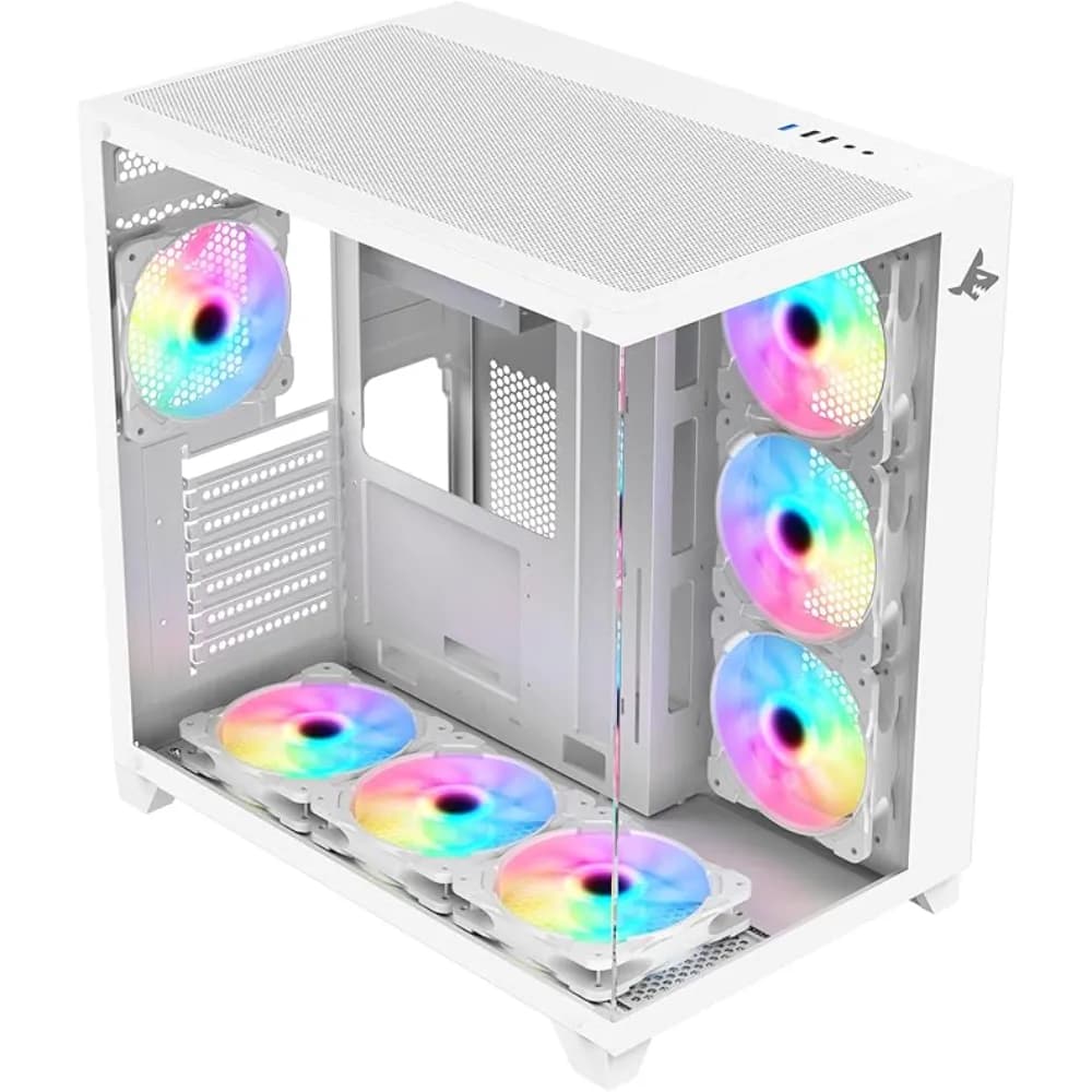 SHARX PROFIN ATX Min-Tower Gaming PC Case (XI700-W) |7X 120mm Pre-Installed ARGB Fans | Controller|Tempered Glass| I/O (Ports Type C | 1 Dongle / USB3.0 |1 / USB2.0 |2 / Buttons Power /Reset |White - Modern Electronics